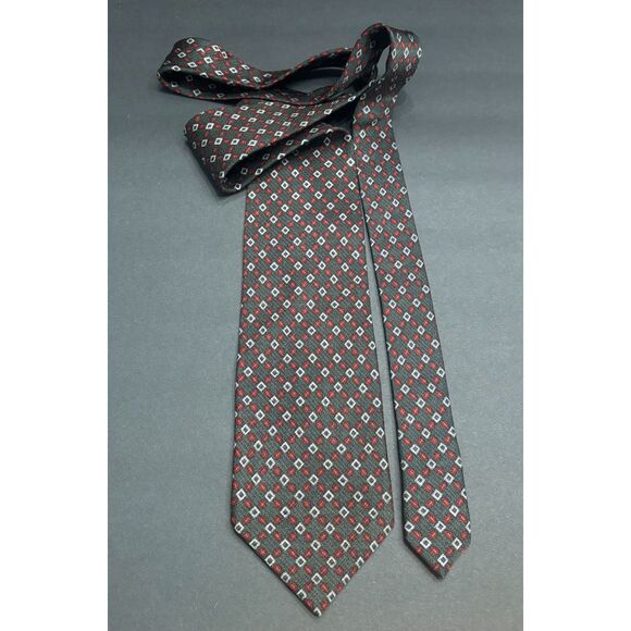 Britches of Georgetown Woven Silk Tie – Gray with Red & White Geometric– Vintage - Picture 4 of 4